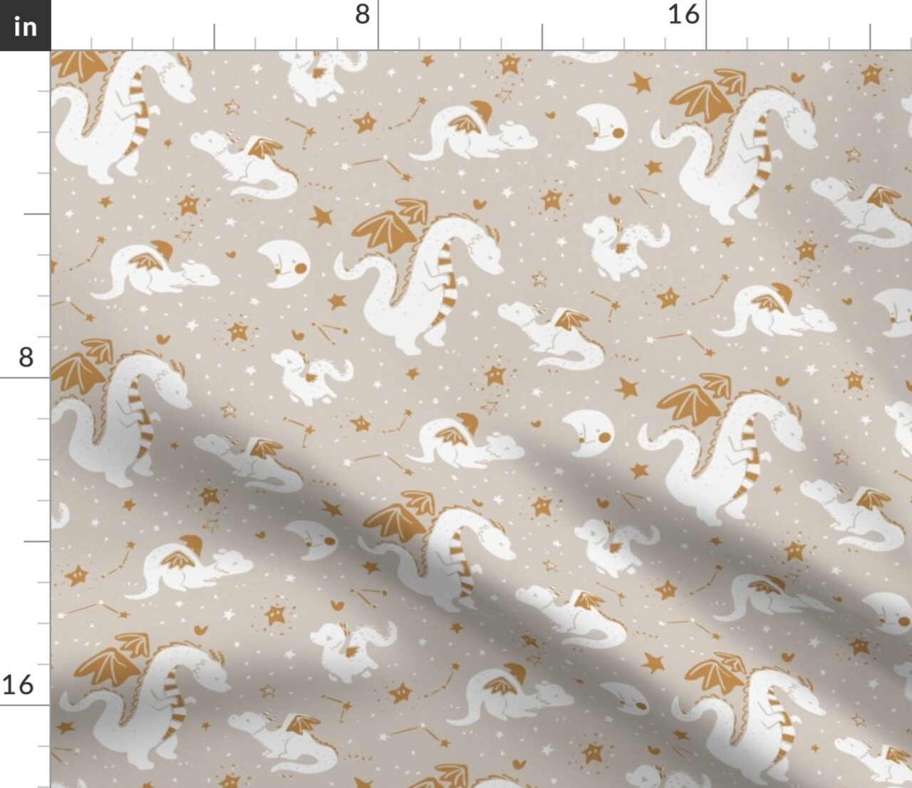 Boho Baby Dragon Fantasy Whimsical Warm Neutrals Gender Neutral Moon Stars Fun Cute Happy Cheerful Celestial Custom Printed Fabric by Spoonflower Various Fabrics by the Yard or Fat Quarter 18027313